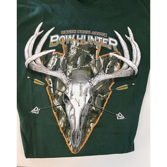 BOW HUNTER DEATH FROM ABOVE Mens Graphic Green Size XXLarge Short Sleeve T-shirt - Picture 3 of 6